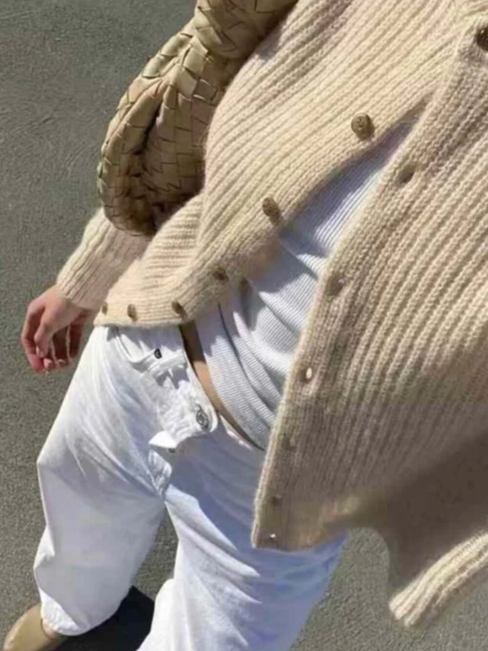 BEST Jenni Kayne Hayes Crewneck Cardigan Sand Beige Tan Small Classic